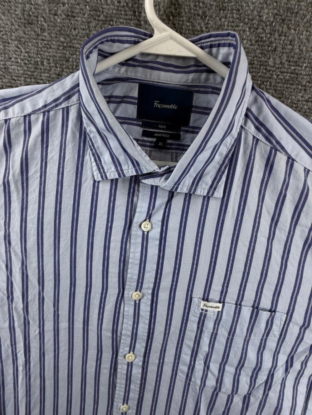 Faconnable Club Striped XL Cotton Blue Shirt Button Up Pocket Long Sleeve Men